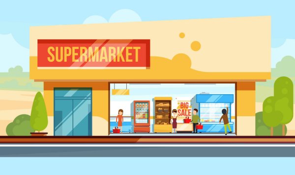 Иллюстрация здание магазин продуктовый