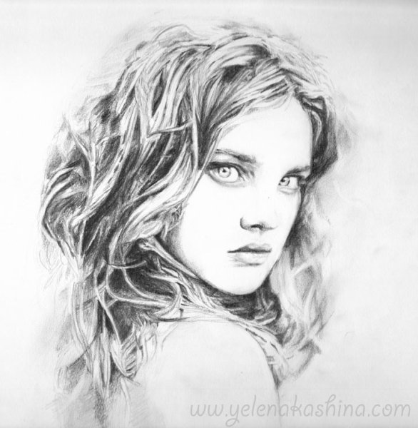 Наталья Водянова портрет карандашом