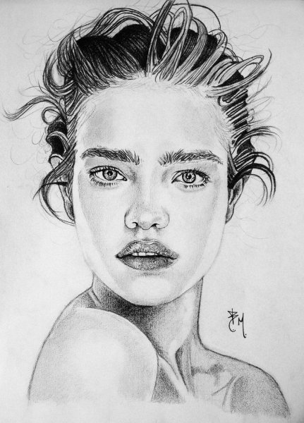 Наталья Водянова портрет карандашом