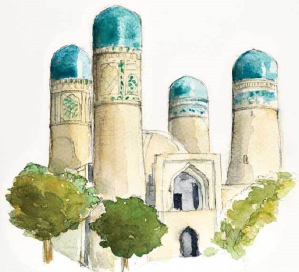 Медресе Самарканд акварель