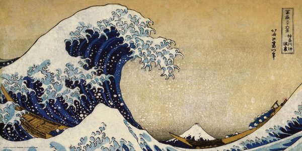 Картина волна японского художника с котами
