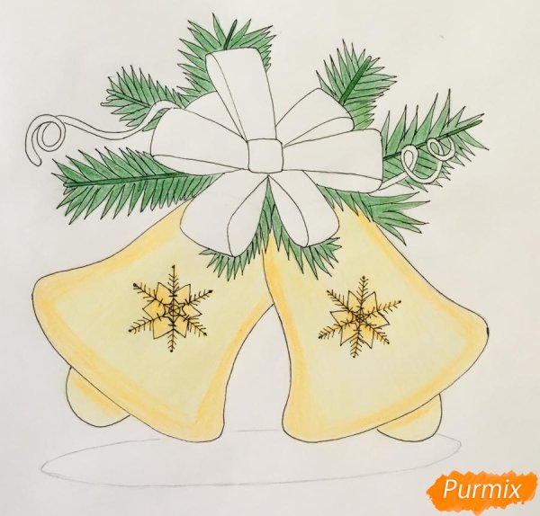 Рисование еловой ветки с шишкой