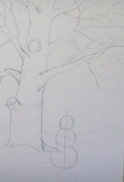 Зимнее дерево рисунок карандашом