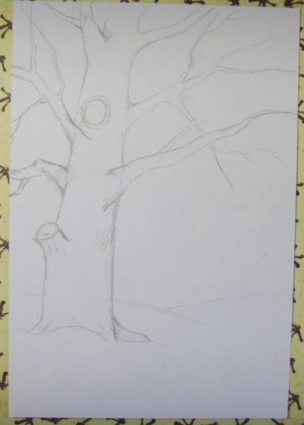 Поэтапное рисование зимнего дерева