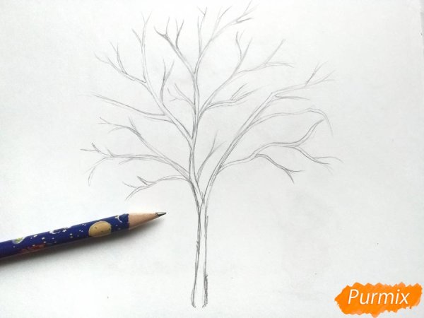 Рисование карандашами деревья зимой