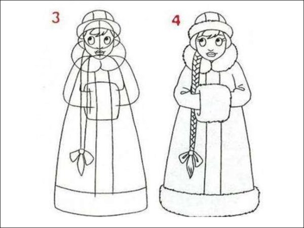Поэтапное рисование Снегурочки