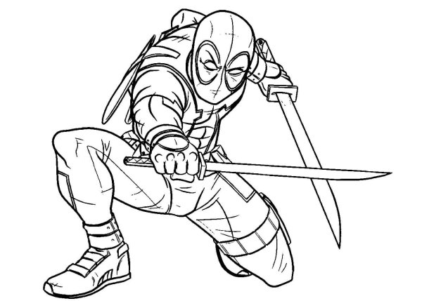 Раскраски герои Марвел Дэдпул