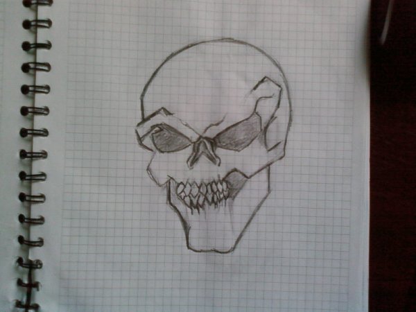 Череп ручкой в тетради