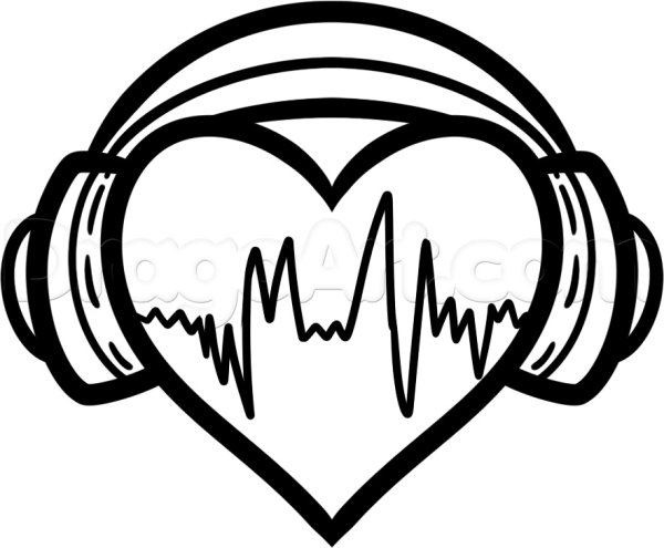 Сердце с наушниками карандашом