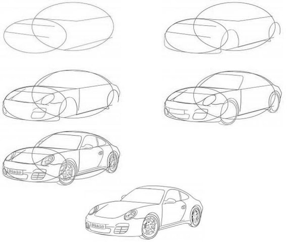 Поэтапное рисование машины