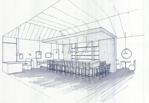 Интерьер кафе в перспективе легко