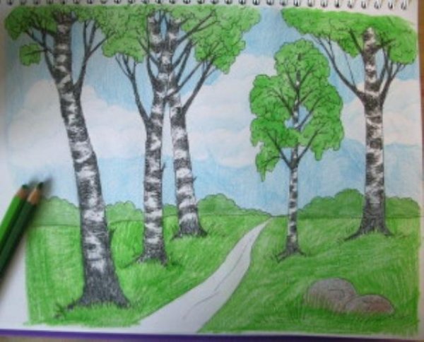 Роща рисунок для детей