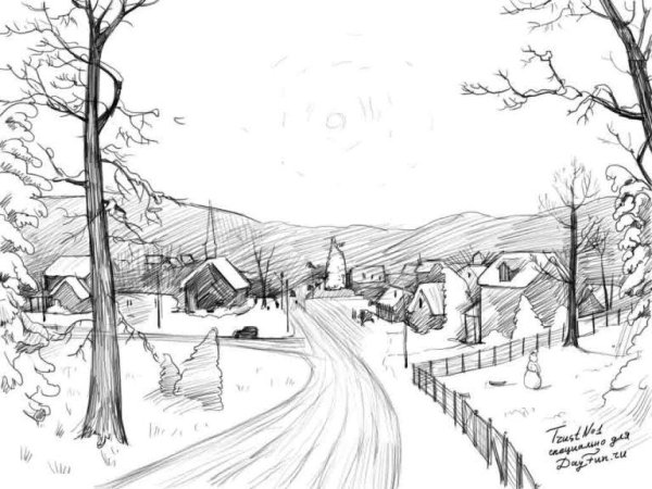 Зимний пейзаж набросок