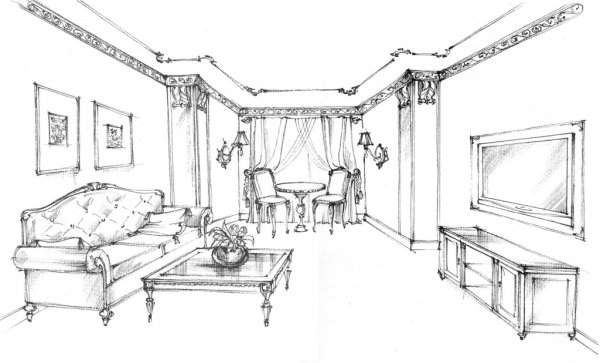 Эскиз интерьера комнаты