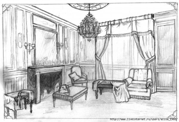 Интерьер усадьбы карандашом