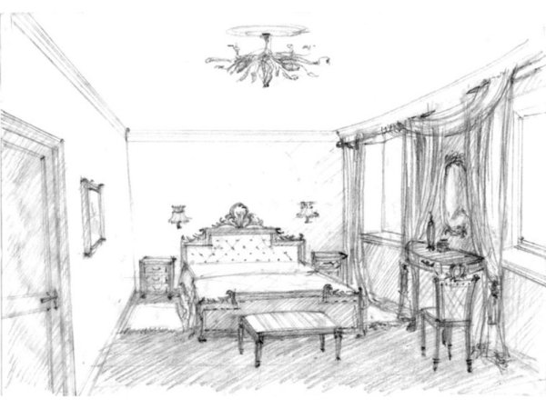 Интерьер дворянской усадьбы карандашом