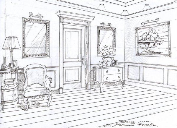 Эскиз интерьера литературной гостиной