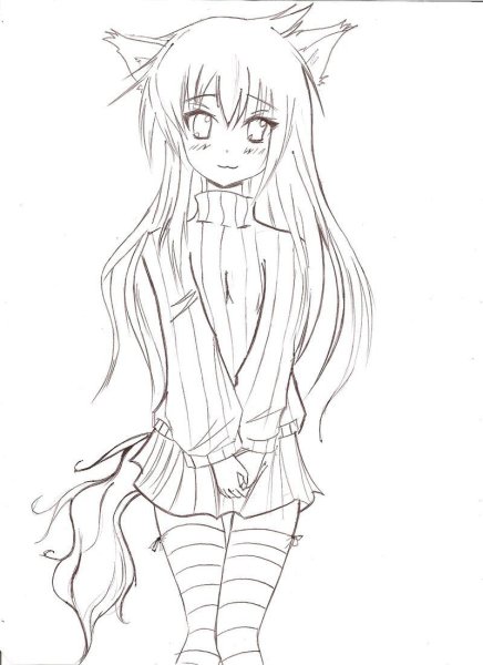 Как нарисовать девочку кошку карандашом