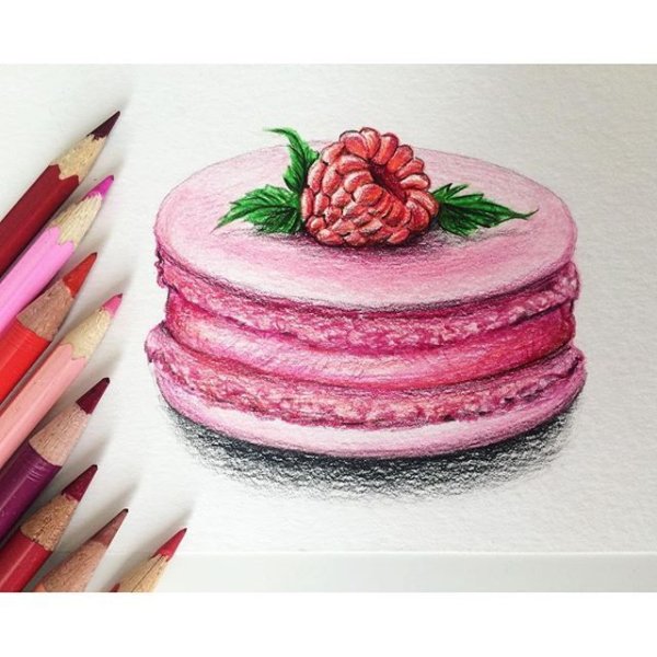 Пирожное цветными карандашами