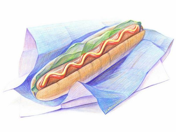 Еда цветными карандашами