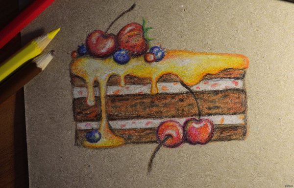 Торт цветными карандашами