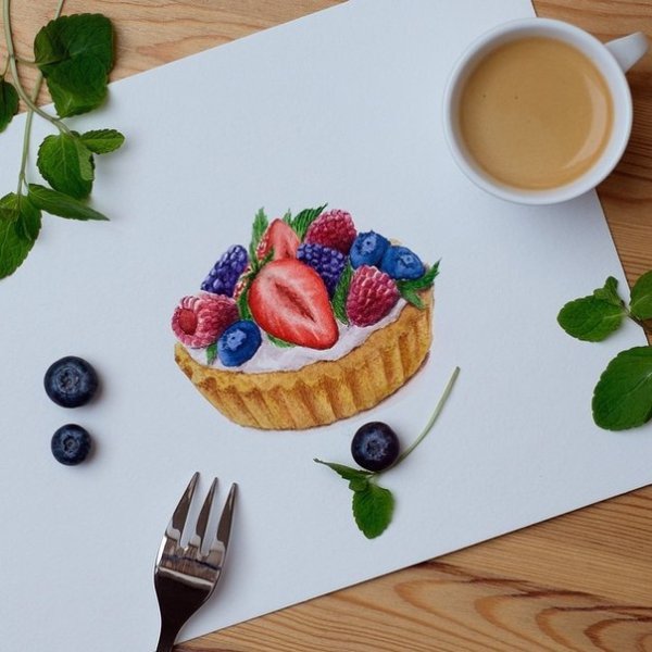 Еда цветными карандашами