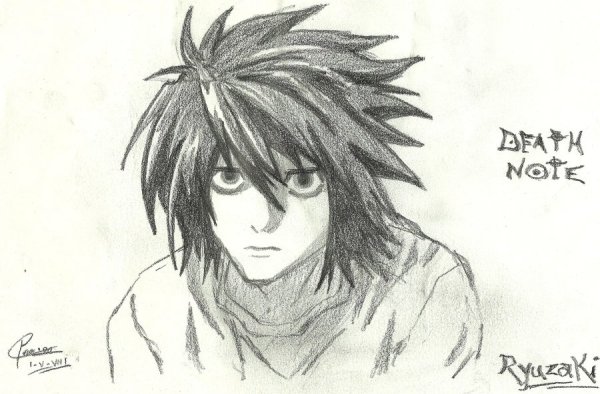 Аниме тетрадь смерти нарисовать л