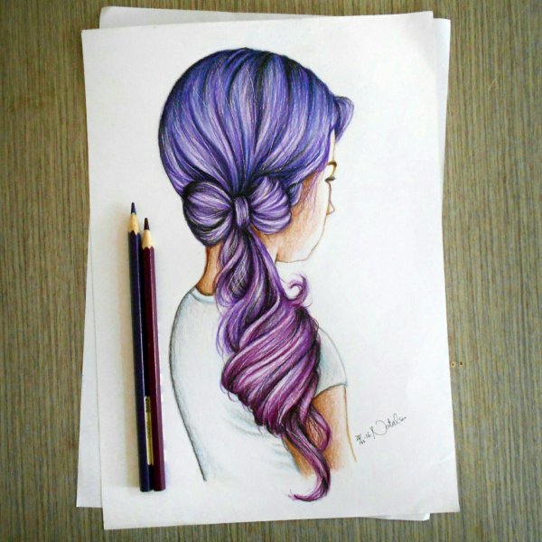 Прически цветными карандашами