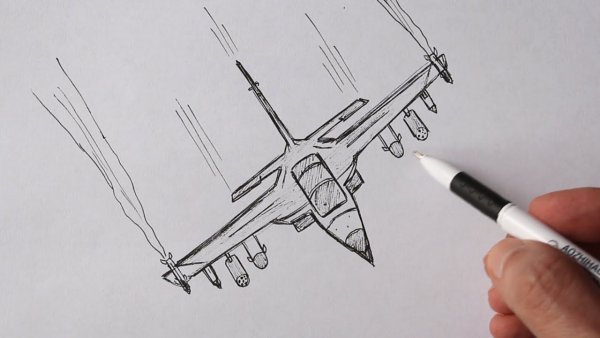 Рисунок истребителя простым карандашом