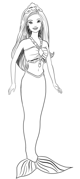 Раскраска кукла Барби Русалка
