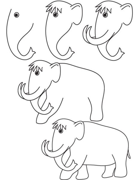 Поэтапное рисование мамонта для детей
