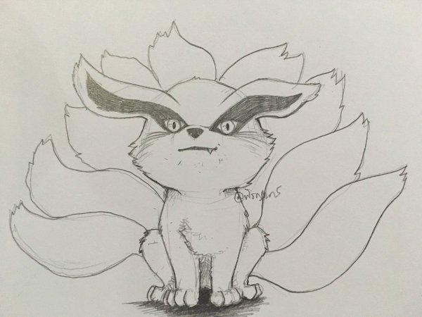 Девятихвостый Лис Наруто карандашом