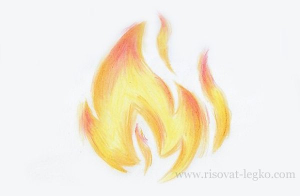Огонь цветными карандашами