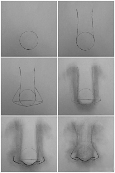 Пошаговое рисование носа
