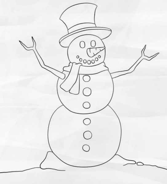 Снеговик рисунок карандашом