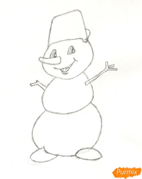 Снеговик рисунок карандашом