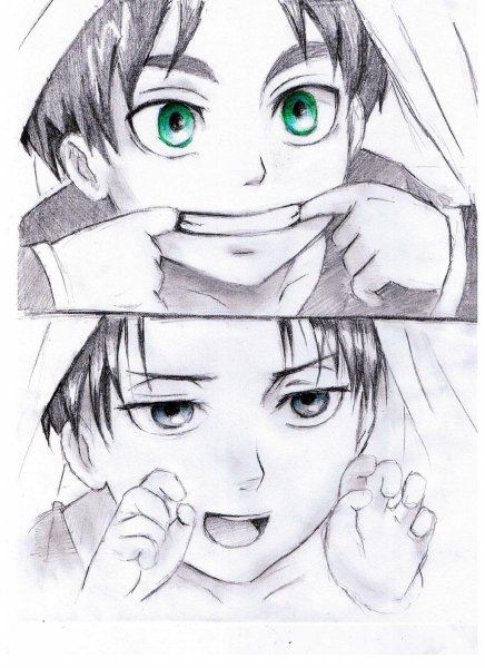 Леви и Эрен аниме нарисовать