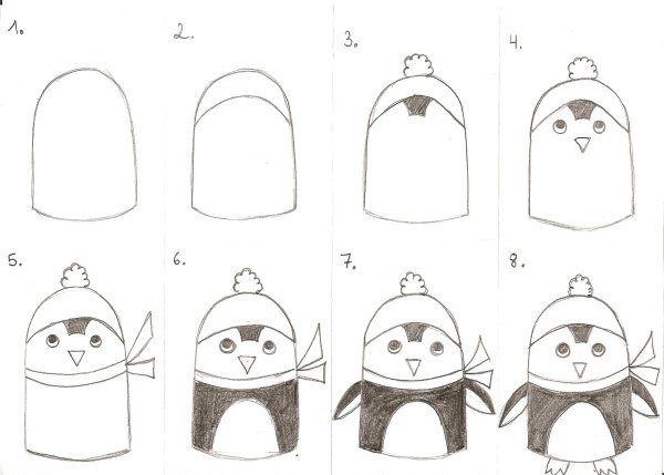 Как нарисовать пингвина пошагово