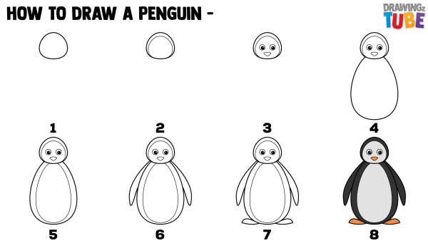 Рисуем пингвина с детьми поэтапно