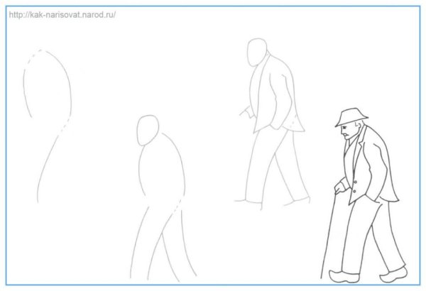 Поэтапное рисование дедушки