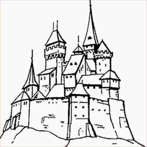 Замок в романском стиле карандашом