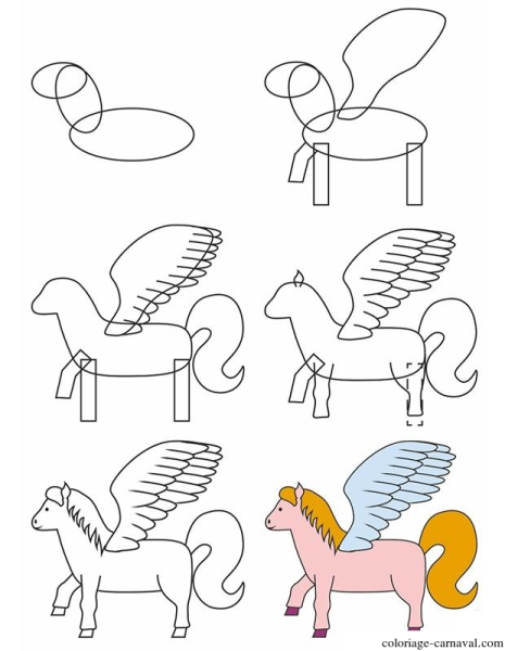 Пегас рисования пошаговая