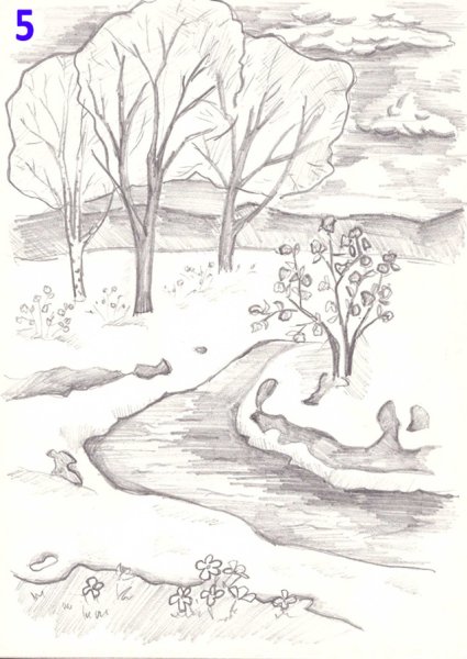 Весна рисунок карандашом