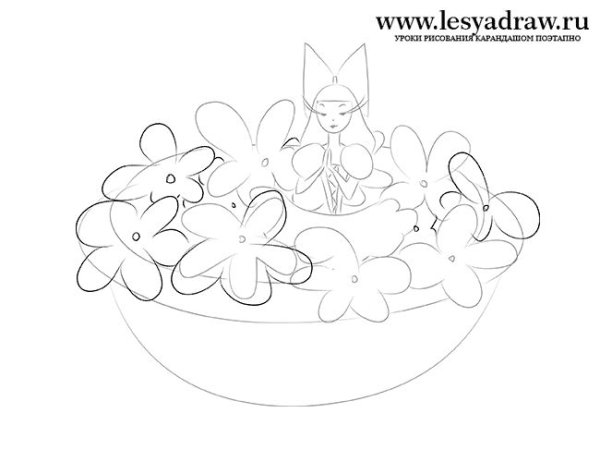 Поэтапное рисование Дюймовочки