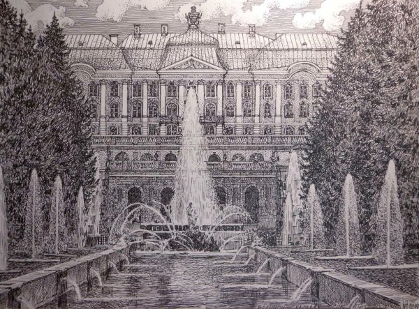 Петергоф дворец рисунок