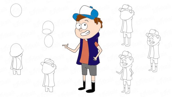 Рисовать Диппера из Гравити Фолз поэтапно