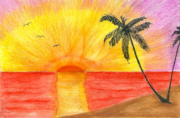 Легкие пейзажи цветными карандашами