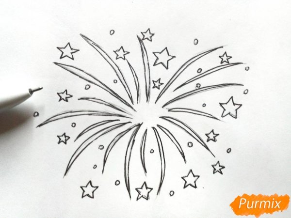 Салют рисунок карандашом