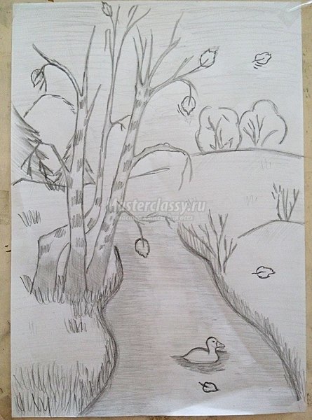 Рисунок осень карандашом