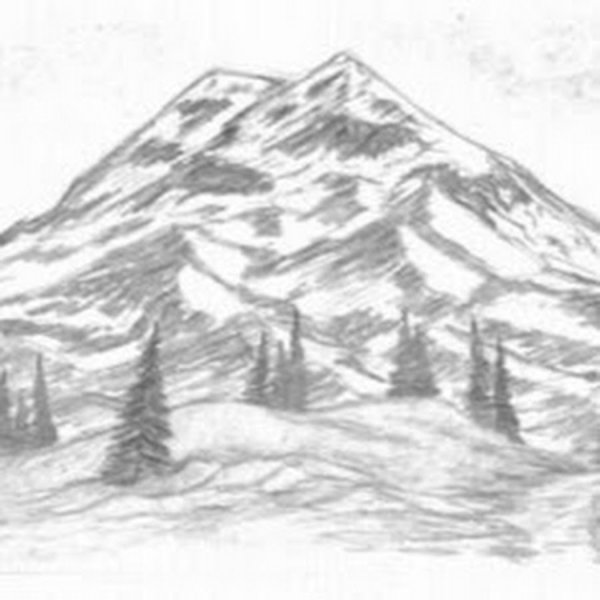 Гора Эльбрус карандашом